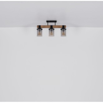 Globo 15555-3D - Stropní dřevěné svítidlo Lila 3xE27, matná černá/kouřová/tmavě hnědá