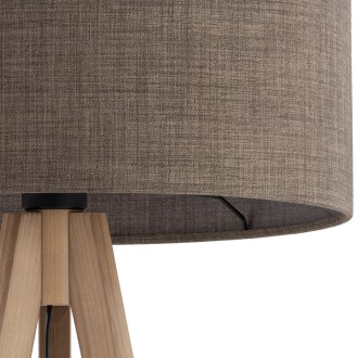 TK Lighting 16026 - Stojací textilní lampa Grand 1xE27, Ø500, hnědá/borovice