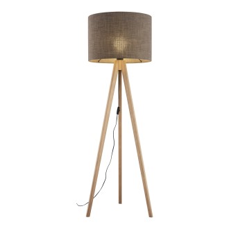 TK Lighting 16026 - Stojací textilní lampa Grand 1xE27, Ø500, hnědá/borovice