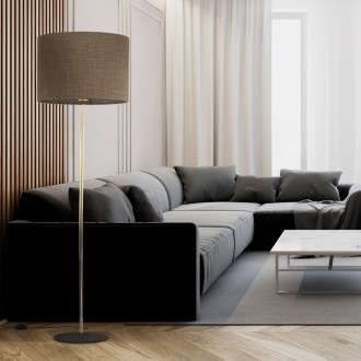 TK Lighting 16031 - Stojací textilní lampa Umberto 1xE27, Ø500, hnědá/zlatá