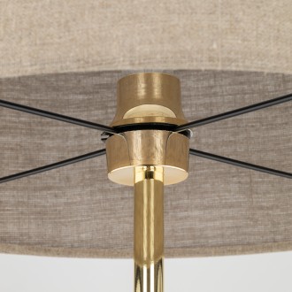 TK Lighting 16035 - Stojací textilní lampa Umberto 1xE27, Ø500, len/zlatá