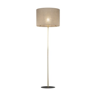 TK Lighting 16035 - Stojací textilní lampa Umberto 1xE27, Ø500, len/zlatá