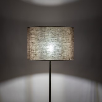 TK Lighting 16035 - Stojací textilní lampa Umberto 1xE27, Ø500, len/zlatá