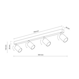 TK Lighting 5969 - Bodové svítidlo TOP 4xGU10, černá/zlatá