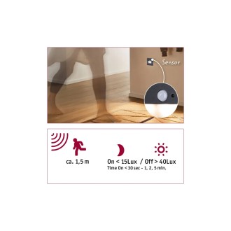 Paulmann 93135 - Orientační LED svítidlo do stěny Edge Quadro 1,2W, 2700K, 25lm, matná černá + senzor