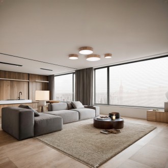 Temar CLEO DR275 OAK WITH MOTION SENSOR - Stropní dřevěné svítidlo CLEO OAK Ø275, 2xE27, dub/sklo + senzor