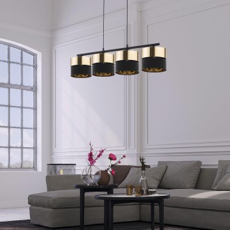 TK Lighting 4342 - Lustr HILTON GOLD 4xE27, 940mm, černá/zlatá/textil