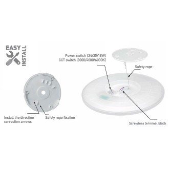 Greenlux GXPS255 - Stropní koupelnové LED svítidlo NOX-R B 24/20/18W, 3000/4000/6000K, IP54, 2700lm, Ø420, černá + nast. výkon