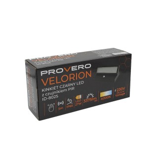 Idea led ID-8025 - Nástěnné venkovní LED svítidlo Velorion 27W, 4000K, 3375 lm, IP65, černá + PIR senzor