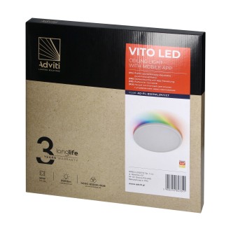 Adviti AD-PL-6515WLZM/CCT -  Stropní chytré LED svítidlo VITO 36W, 3000/4000/6500K + RGB, 3500lm, Ø400, bílá + TUYA app