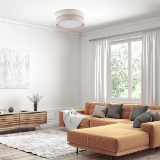 TK Lighting 5775 - Stropní textilní svítidlo Eco 4xE27, Ø450, bílá/béžová/len